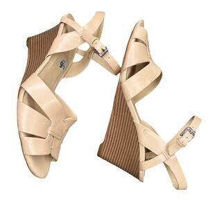 Nine West Tan Strappy Wedge Sandals Shoes Size 9.5